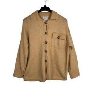 Industry Cardigan Sweater Women's M Tan Collared Button Front Pocket Casual